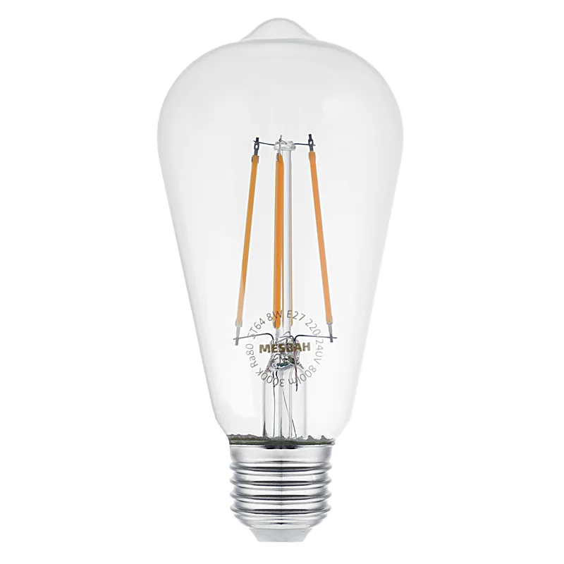 لامپ ادیسونی 8 وات مصباح مدل فلامینتی گلابی شفاف کد ST64 پایه معمولی (E27)