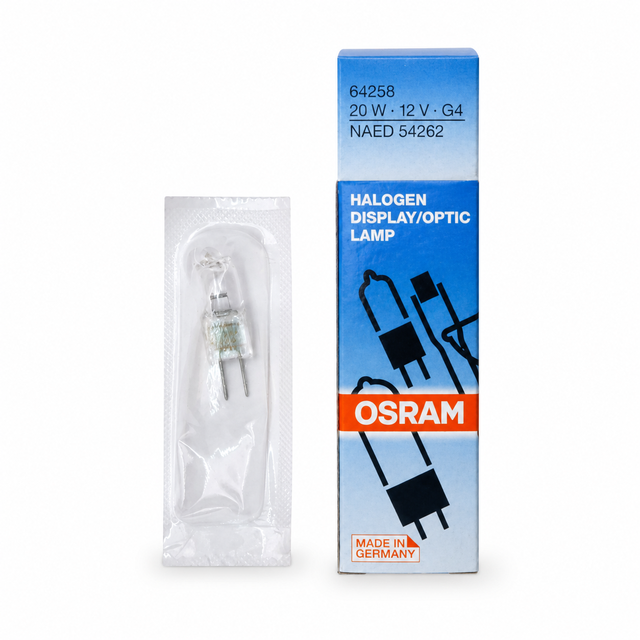 لامپ هالوژن 12 ولت 20 وات اسرام (OSRAM) مدل 64258 پایه سوزنی (G4) لامپ مناسب برای انواع دستگاه های اسپکتوفتومتر و دستگاه های بیوشیمی و اتوآنالایزر