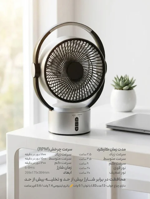 قیمت و خرید پنکه شارژی پرتابل شعاع مدل SH-L2819 چراغدار