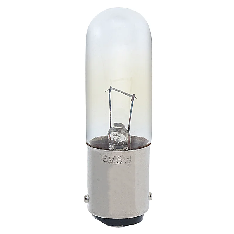 لامپ سیگنال رشته ای 6 ولت 5 وات سمل (SEMEL) مدل استوانه ای (Tubular) کد T16X54MM پایه خاری دو کنتاکت (BA15D)