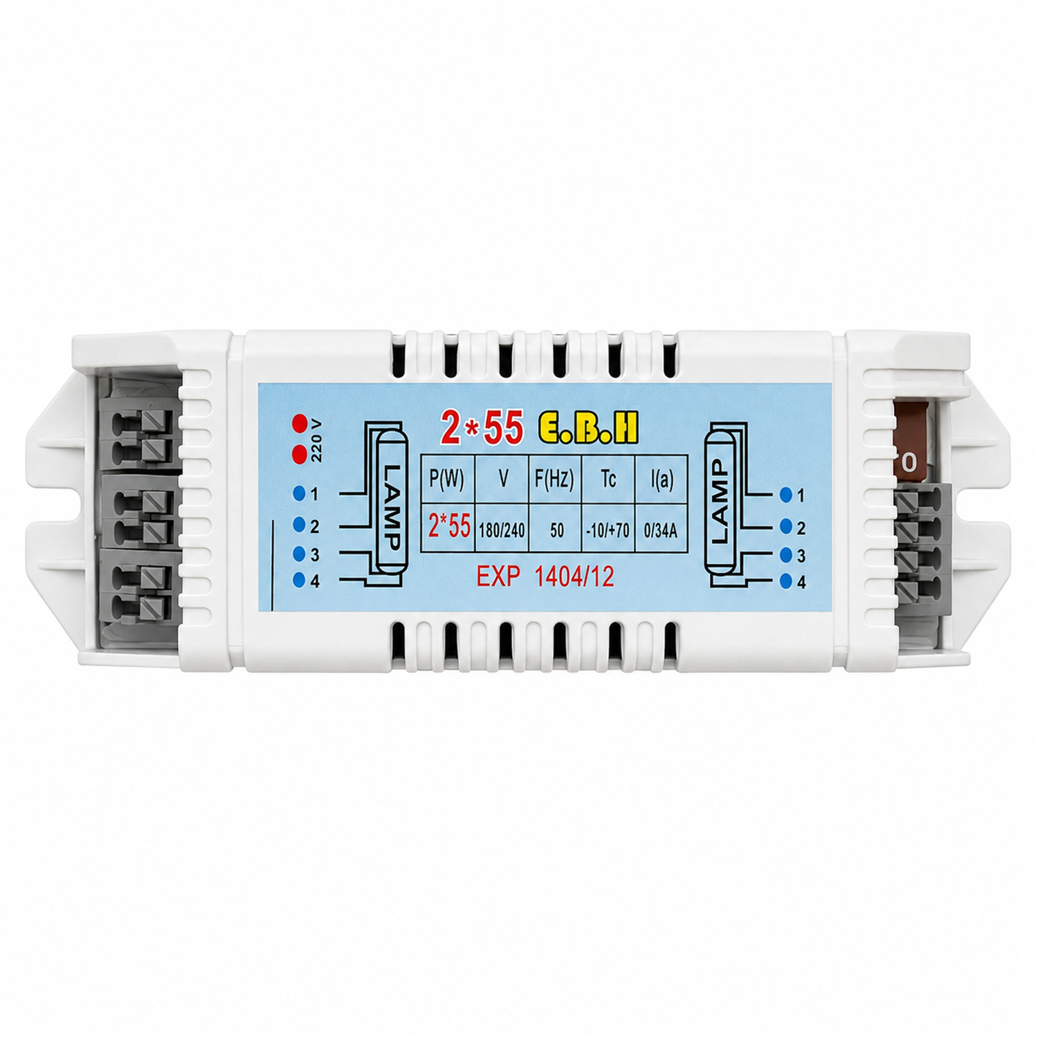 بالاست الکترونیکی (ترانس) 2x55W ای بی اچ (E.B.H) مناسب برای دو لامپ 55 وات مخصوص انواع لامپ مهتابی و اف پی ال (FPL) و یووی و حشره کش