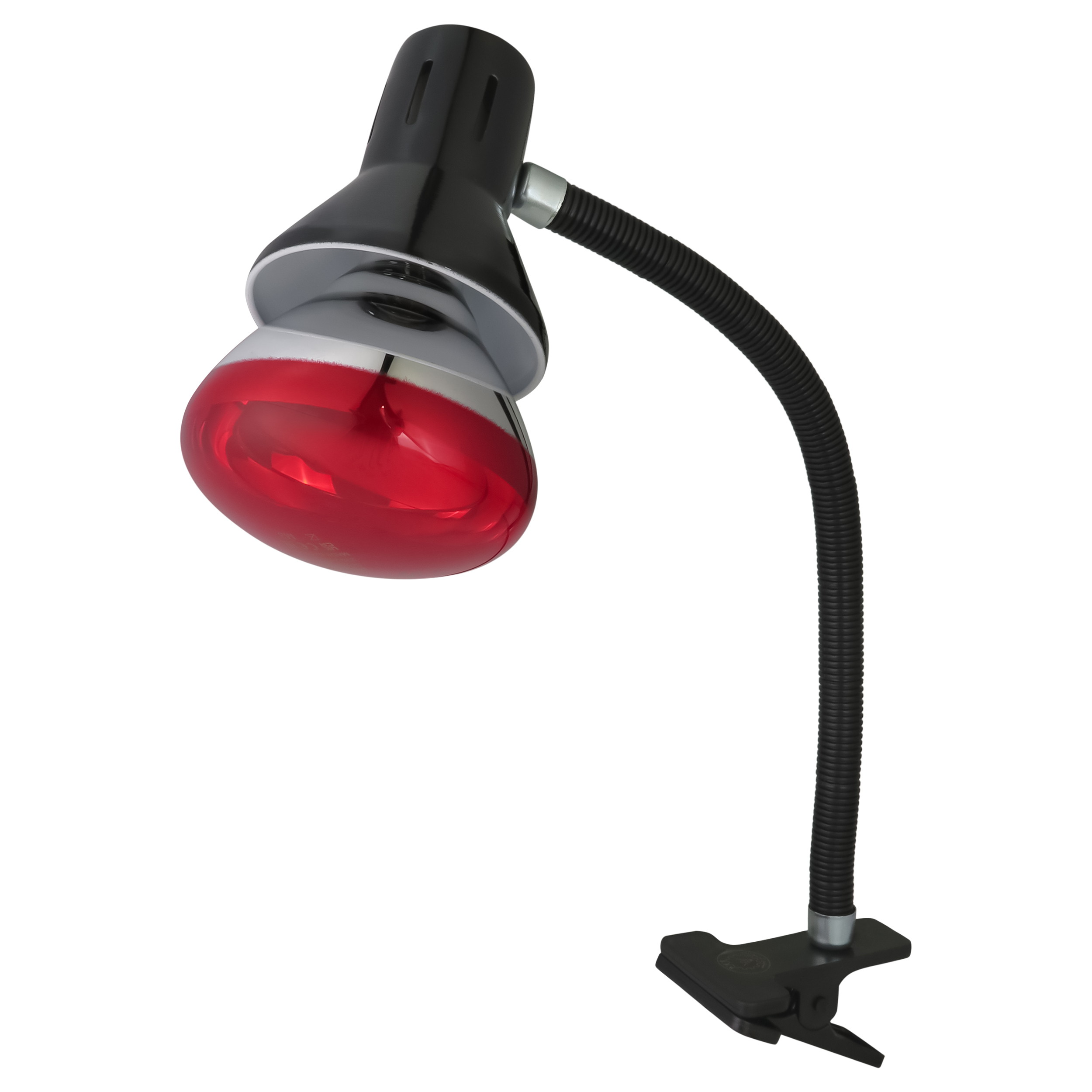 لامپ مادون قرمز (InfraRed) ۲۵۰ وات فیلیپس (PHILIPS) مدل BR125/RED پایه معمولی (E27) به همراه چراغ گیره ای صنایع فلزی کریم زاده مدل CL-116 با پایه معمولی (E27) سرامیکی با ارتفاع فنر 40 سانتی متری دارای کلید بین راهی